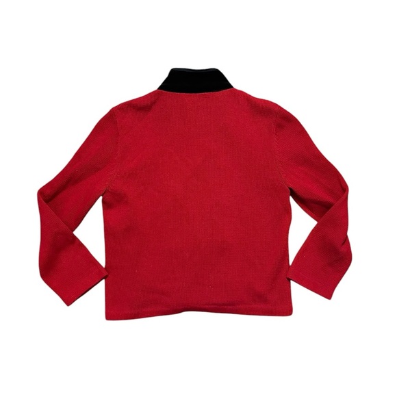 LAUREN RALPH LAUREN Red Knit Black Velvet Collar Double Breasted Jacket L - Picture 4 of 6